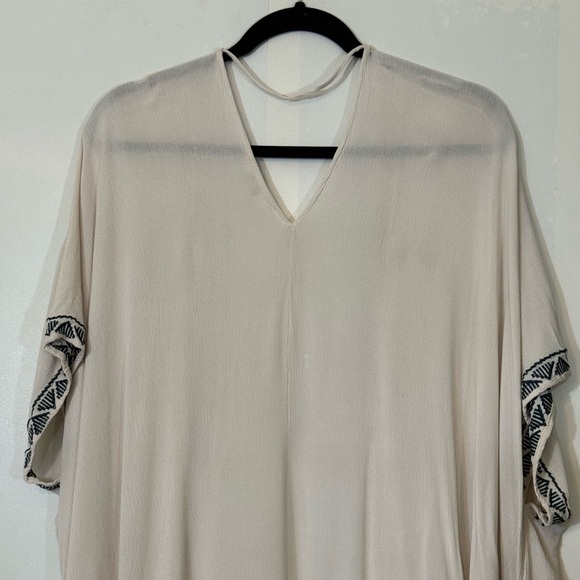 Umgee Tribal Open Front Kimono Duster S/M Half Sleeve Tan Embroidered - Picture 11 of 12